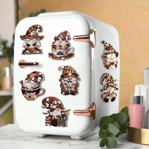Fridge with coffee gnome magnets from 12 Piece Diamond Art Magnets Set With Coffee Gnome Refrigerator Art Easy DIY Diamond Painting Magnets Kit