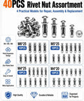 Kickstart Your Shop Grind With This Tough Button Rivet Locking Nut Assortment Featuring Solid Zinc Plated Steel Petal Expanding Fasteners For Zero Drama Furniture And Panel Fixes Using M4 M5 M6 Threads, 40PCS kit with M4 M5 M6 sizes.