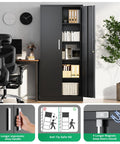 Heavy Duty Metal Garage Storage Cabinet With Doors And Adjustable Shelves 71 Inch Tall Steel Locker Organizer open in office