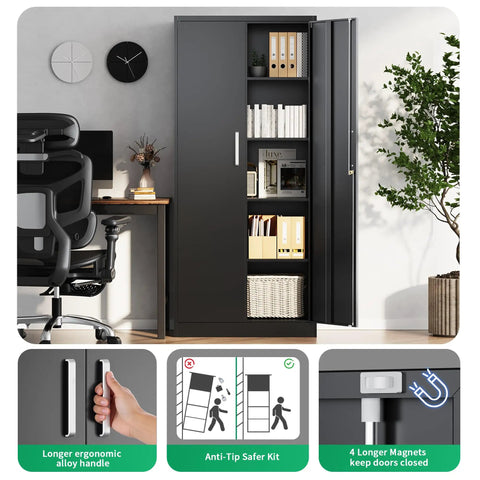 Heavy Duty Metal Garage Storage Cabinet With Doors And Adjustable Shelves 71 Inch Tall Steel Locker Organizer open in office