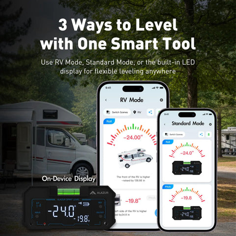 Dead Even Park Your Camper Smart Bluetooth RV Leveling System With Instant Phone App For Quick Trailer Setup Real Time Dual Angle Tracking To Get It Level In No Time Flat