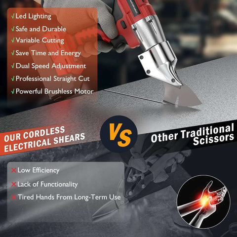 Cordless Metal Shear Tool Only For Pros, 18V Max Brushless Sheet Metal Cutter With 360 Degree Rotating Head cutting metal sheet