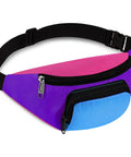 80s Neon Fanny Pack With Two Zipper Pockets Belt Bag For Women And Men Waist Pack For Festivals With Purple Bottom Style