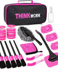 Pink Car Interior Detailing Kit with 17 Piece Pro Grade Brush Set and accessories displayed on white background.
