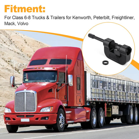 Heavy Duty Brake Anchor Pin Press For Semi Trucks And Class 6 8 Maintenance Quick Pin And Bushing Removal From S Cam Q Brakes Without Hammering Wide Compatibility With Kenworth Peterbilt Freightliner Mack Volvo And More 16002 shown with red truck on highway