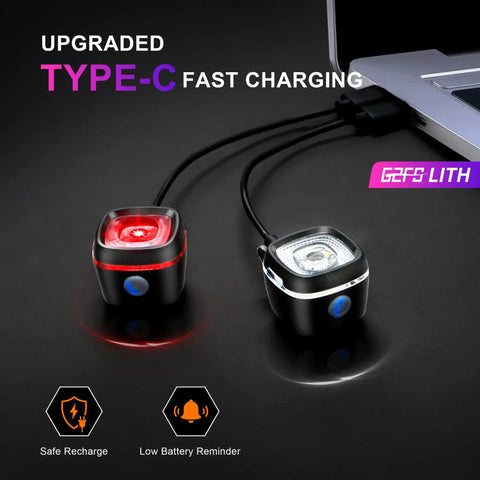 Front And Rear Bike Lights Set With Type C Rechargeable Headlight And Taillight for night rides charging via USB-C