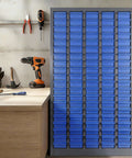 Heavy-Duty Alloy Steel Tool Storage Cabinet With 100 Drawers And Dividers, Nut And Bolt Organizer, blue, in workshop