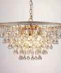 Gold Crystal Raindrop Chandelier Pendant Light For Dining And Living Rooms with brass gold frame and crystal drops