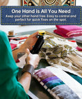 Person using Grab And Go Cordless Handheld Sewing Machine For Beginners And Adults, Ultra Portable Mini DIY Sewing Kit with fabric