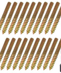 20 Pack Of 1/4-20 X 2 Heavy Duty Hanger Bolts With Snappy Hardened Driver For No Sweat Fastening And Rock Solid Woodworking Builds Made From Tough Rust Proof Carbon Steel displayed with driver bit.