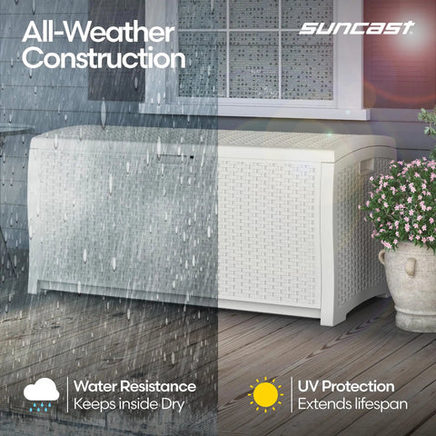 99 Gallon Outdoor Deck Box With Hinged Lid White All Weather Resin Storage For Patio Yard And Garage Large Organizer