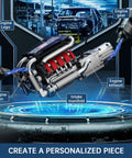 V8 Engine Model Kit For Adults With 1169 Pieces STEM Building Set, Working Transmission, Realistic Blade Rotation, And 4 Speed Gear System For True Gearhead Drivetrain Practice, assembled V8 model with labeled parts