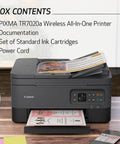 Slick All In One Wireless Color Inkjet Printer With Duplex Printing Auto Document Feeder Breezy Mobile Setup And Alexa Compatibility For Home Office Hustle on desk with prints and paper.
