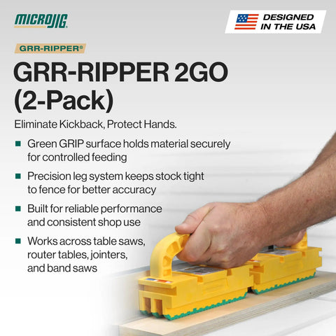 Heavy Duty Workhorse Push Block Compatible With Table Saws Routers Jointers And Band Saws Featuring Rock Solid Non Slip Grip To Completely Banish Kickback For Flawless Woodworking Projects Around The Home Shop 2 Pack on a work surface.