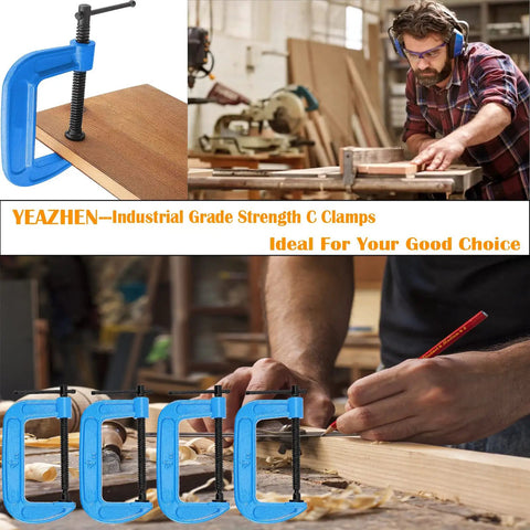 Woodworker using Beefy 4 Inch C Clamps Set, Malleable Iron G Clamps For Woodworking And Metalworking, Welding And Automotive Projects