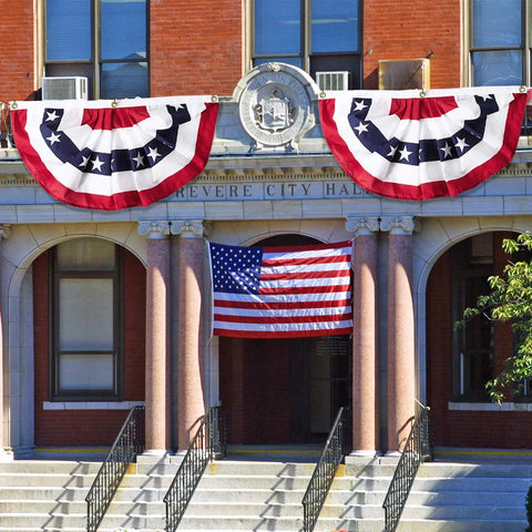 Building with 2 Pack 3x6 Ft Large American Pleated Fan Flag Bunting For Indoor Outdoor Use Red White Blue Patriot Decor