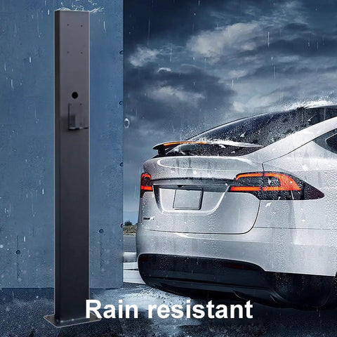 Rock Solid EV Charger Station Box And Weatherproof Holder Cover For Outdoor Plug Ins Built With Cold Rolled Steel To Be Dang Tough as it stands in rain.