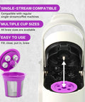 Reusable K Cups For Keurig Pods With Five Hole Design Fits MultiStream And SingleStream Coffee Makers shown installed