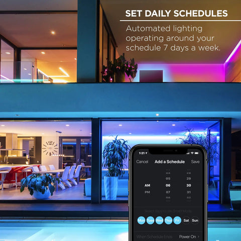 Indoor Outdoor RGBIC Smart WiFi LED Strip With Voice Control And Music Sync, 16.4 Feet illuminating modern home exterior