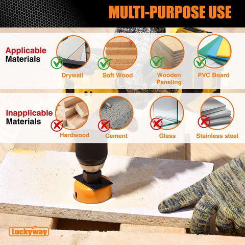 Luckyway Hole Saw Kit Pro, front view showing orange drill and 24-piece set with double-ground teeth