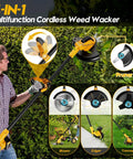 Man using 4-In-1 Cordless Weed Wacker With Wheel No Cords Needed 12-Inch Cutting 20000 RPM Brushless Electric Weed Eater