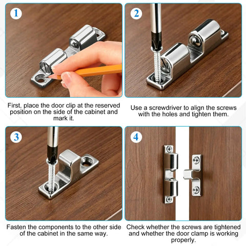 Installation steps for 4 Pack Double Ball Tension Double Roller Cabinet Catch 316 Stainless Steel With Mirror Polished Finish