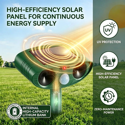 2 Pack Ultrasonic Deer Repellent With Motion Sensor For Garden And Yard, motion-activated solar unit with UV protection and lithium battery