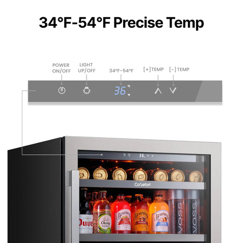 24 Inch Beverage Refrigerator With Glass Door For Home Kitchen Holds 140 To 180 Cans Temperature Range 34 To 54 F Closeup