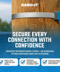 CP1699 Center Punch Clamp securing a wooden post, five eighths inch wide, galvanized carbon steel, for quick field fixes.