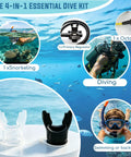 Four Pack Soft Silicone Scuba Regulator Mouthpieces With Ties Replacement Snorkel Mouthpieces For Octopus And Primary Regulators Universal Fit 2 Black 2 Clear Comfortable Dive Gear in ocean setting