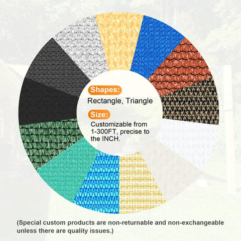 Color options and customization details for Beige Triangle Shade Sail 8x8x8 Feet Permeable Outdoor Sun Shade Cloth Made From HDPE