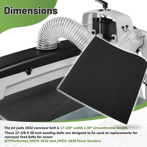 Drum Sander Conveyor Belt 120 Grit 17 And Three Eighths Inch By 38 Inch Replacement Belt with Jet JWDS 1632 compatibility details