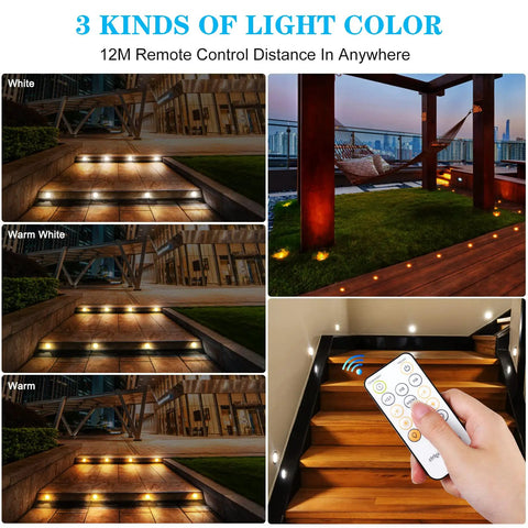 Recessed LED Deck Light Kit With Remote 10 Pack Dimmable Outdoor Lights IP67 Waterproof 12V for Patio Garden Decking