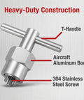 Moen Cartridge Puller Removal Tool Kit Heavy Duty Aluminum Extractor With 304 Stainless Steel Drive Screw shown with T-handle