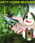 Two Piece Garden Pruning Set Featuring An 8.5 Inch Bypass Pruning Shear And 6.25 Inch Precision Snip cutting grapes with lock feature.