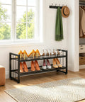 Expandable 2 Tier Metal Shoe Rack Stackable Closet Organizer Adjustable Entryway Storage Space Saver for Home Dorm Small Rooms displaying various shoes.