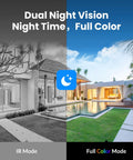 Comparison of IR and full color night vision modes of Go Wire-Free Solar Outdoor Security Camera With 2K Color Night Vision
