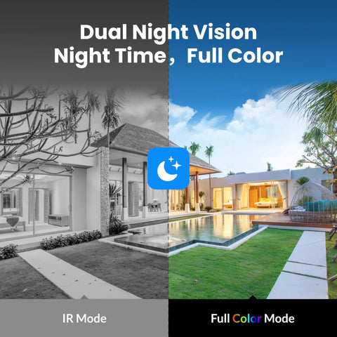 Comparison of IR and full color night vision modes of Go Wire-Free Solar Outdoor Security Camera With 2K Color Night Vision