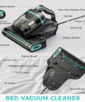 Heavy Duty Handheld Mattress Vacuum Cleaner With Knockout 15Kpa Suction For Sweeping Up Dust Hair And Gunk Quick Hot Air Sanitizer For Damp Sheets No Sweat Cleanup On Couches Rugs And Beds with ergonomic design and multiple functions.