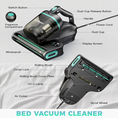 Heavy Duty Handheld Mattress Vacuum Cleaner With Knockout 15Kpa Suction For Sweeping Up Dust Hair And Gunk Quick Hot Air Sanitizer For Damp Sheets No Sweat Cleanup On Couches Rugs And Beds with ergonomic design and multiple functions.