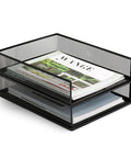 Wire Mesh Letter Trays Desk File Organizer Two Pack Front Load Document Trays with papers, stackable metal mesh