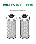 Image of two Claryum Filter Replacement For The Clean Water Filter Two Stage 2 Pack Compatible With AO US 200 R in box contents