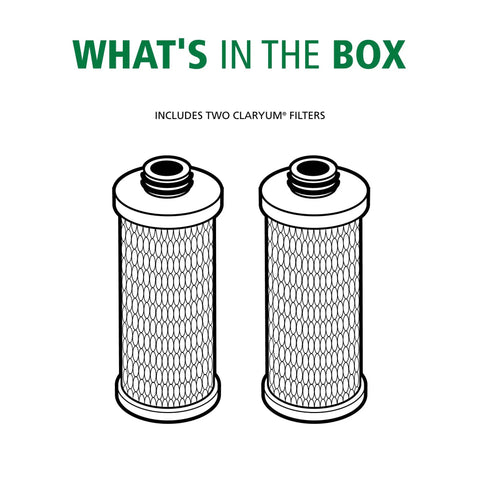 Image of two Claryum Filter Replacement For The Clean Water Filter Two Stage 2 Pack Compatible With AO US 200 R in box contents