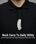 Spud Small Neck Knife With Detachable Lanyard Clip And Pocket Clip, 2.34 Inch AR-RPM9 Steel Blade shown for neck carry.