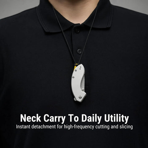 Spud Small Neck Knife With Detachable Lanyard Clip And Pocket Clip, 2.34 Inch AR-RPM9 Steel Blade shown for neck carry.