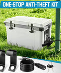 Heavy Duty Cooler Lock Bracket With Security Cable Lock And Tie Down Kit for securing mid to large ice chest on grass.