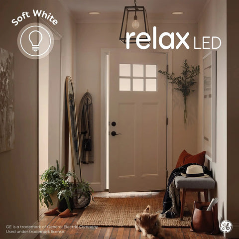 Cozy living room entryway lit by soft white LED light bulbs 40W equivalent G25 globe clear medium base 2 pack for cozy vibes.