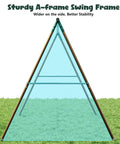 A-frame structure of backyard swing set with 45 inch platform saucer swing and belt swing for kids ages 3 to 8, on grass