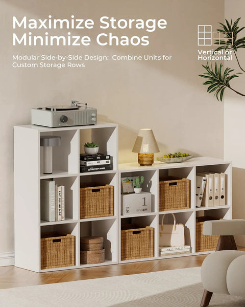 Six Cube Storage Organizer Rustic White Space Saver Stackable Bookcase For Closet Bedroom Or Home Office Vertical Or Horizontal Setup Fits 11 Inch Bins Partial Back Panels Open Shelves