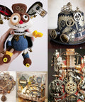 Assorted steampunk and DIY crafts featuring 300g assorted color antique metal steampunk gears charms pendants.